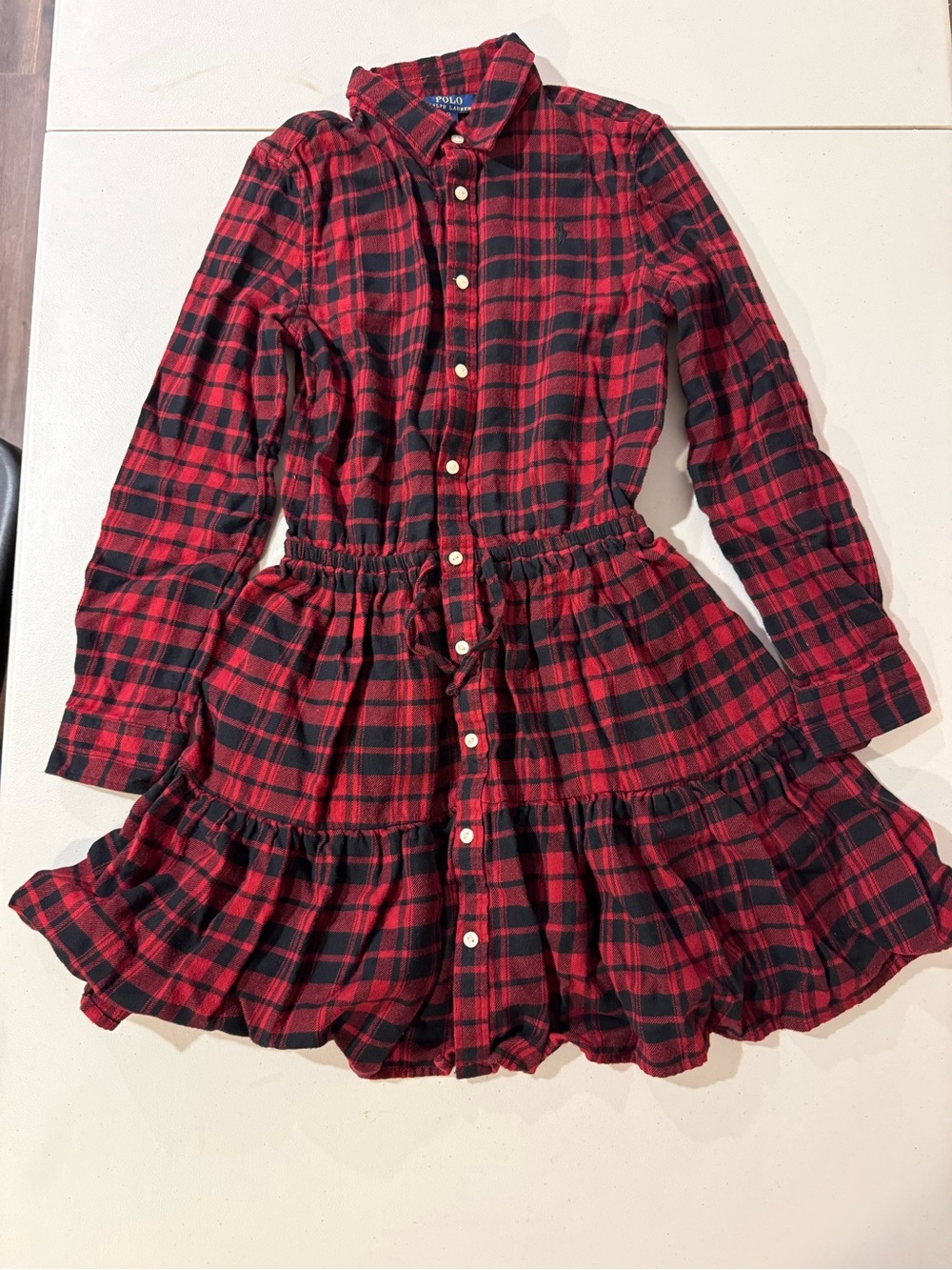 Polo by Ralph Lauren Red & Black Plaid Tiered Button-Front Dress